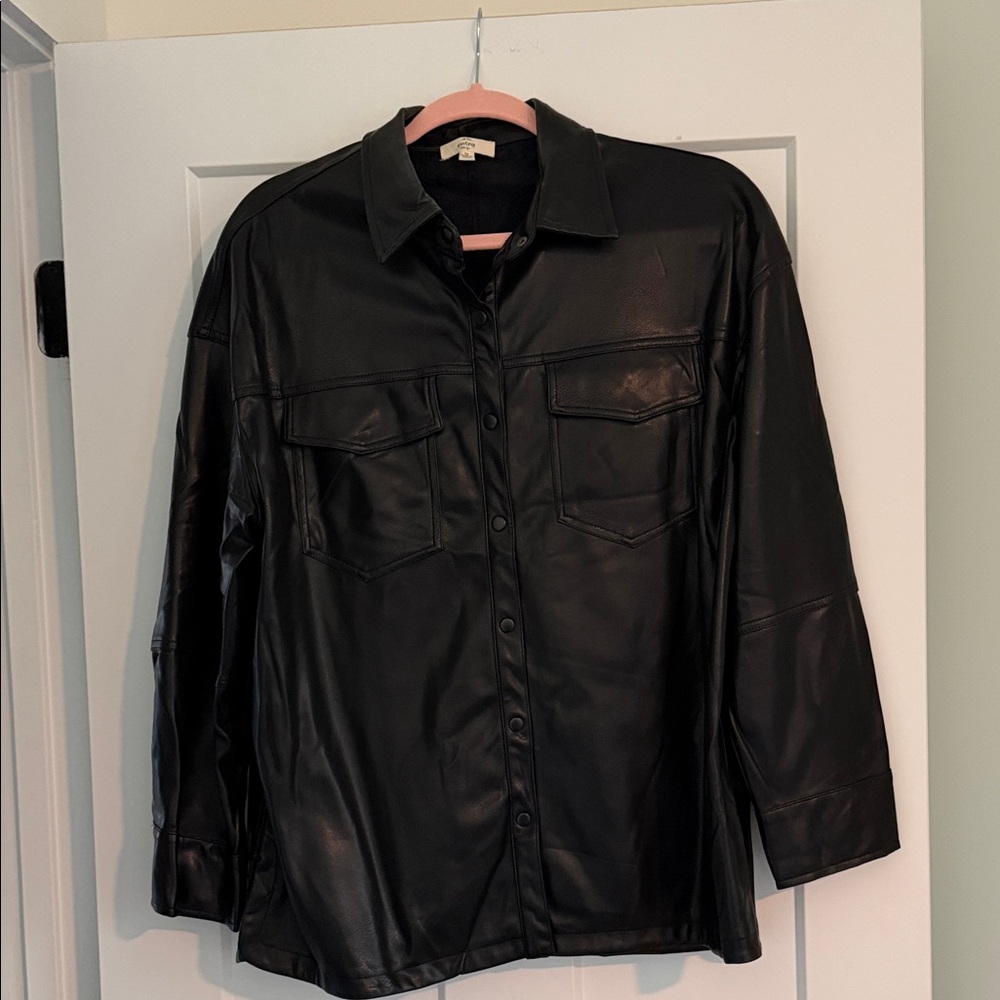 Entro Black Faux Leather  Shacket